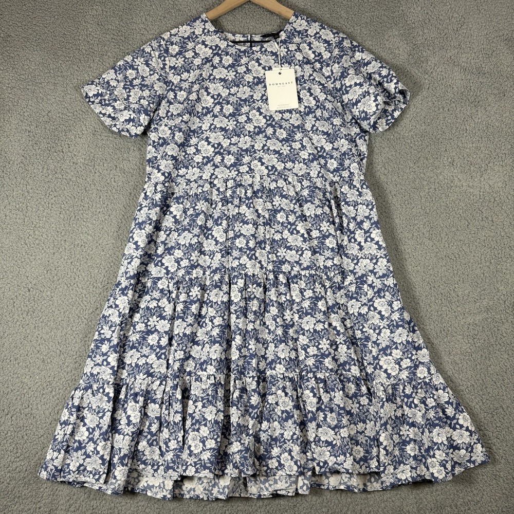 DownEast Blue and White Floral Midi Dress